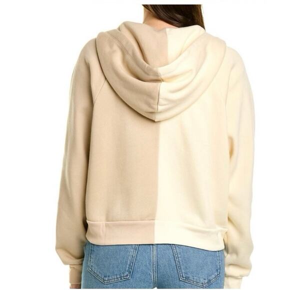 Donni SMALL Fleece Lined Cream Colorblock Zip Front Hoodie Sweatshirt - Picture 3 of 10